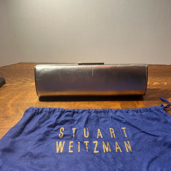 Stuart Weitzman Silver Clutch With Rhinestone Clasp and Optional Strap - Picture 2 of 8